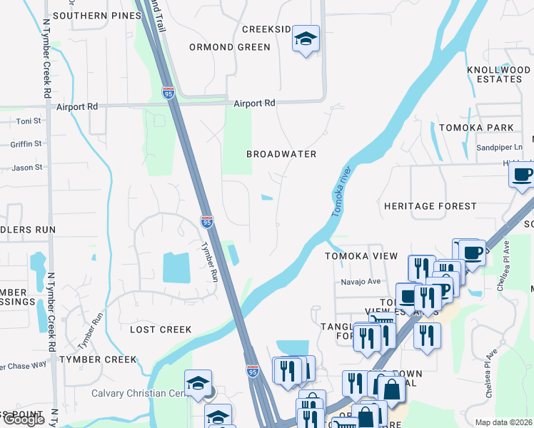 map of restaurants, bars, coffee shops, grocery stores, and more near 463 River Square Lane in Ormond Beach