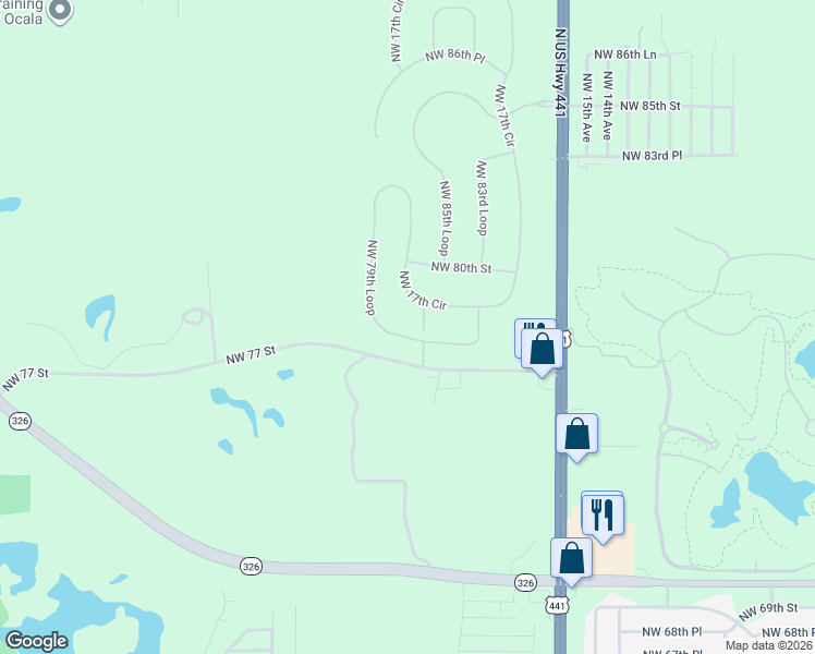 map of restaurants, bars, coffee shops, grocery stores, and more near 1 Tract L Em Vehicle Access in Ocala