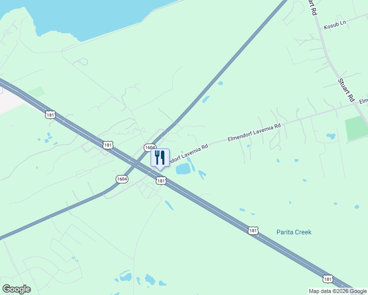 map of restaurants, bars, coffee shops, grocery stores, and more near 9525 Elmendorf Lavernia Road in San Antonio