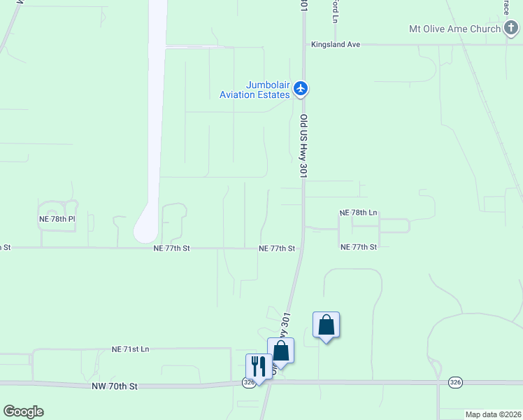 map of restaurants, bars, coffee shops, grocery stores, and more near 1775 Northeast 77th Street in Ocala