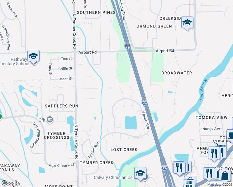 map of restaurants, bars, coffee shops, grocery stores, and more near 415 Black Oak Lane in Ormond Beach