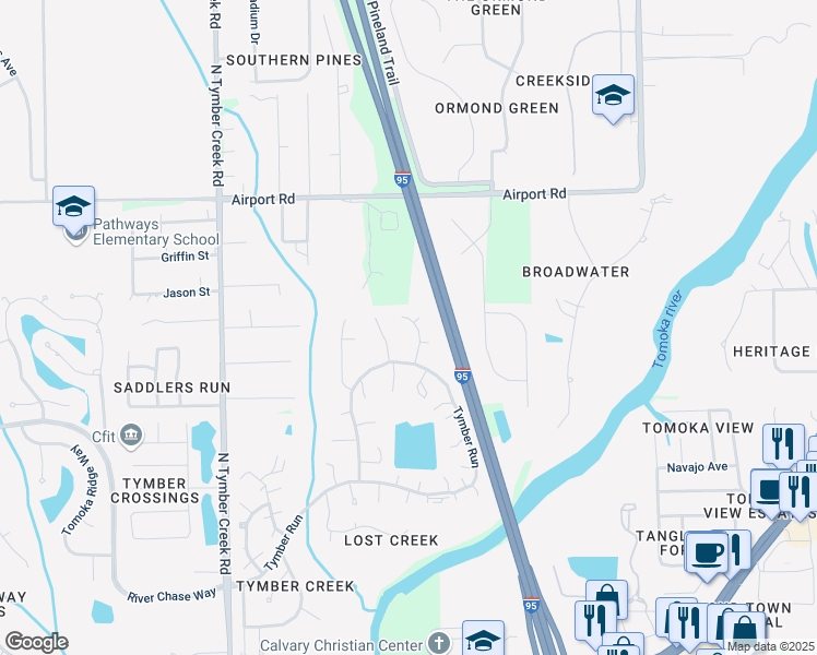 map of restaurants, bars, coffee shops, grocery stores, and more near 431 Sand Creek Lane in Ormond Beach