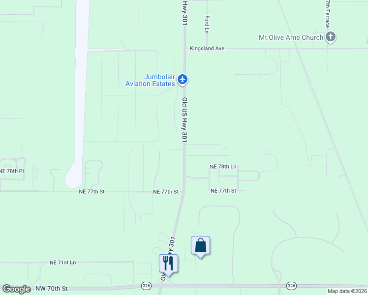 map of restaurants, bars, coffee shops, grocery stores, and more near 7955 Northeast Jacksonville Road in Ocala