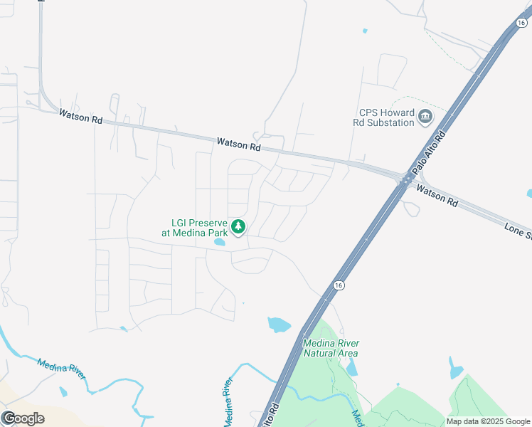 map of restaurants, bars, coffee shops, grocery stores, and more near 15221 Sleepy River Way in Von Ormy
