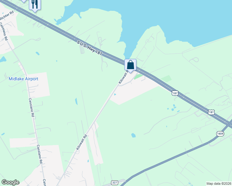 map of restaurants, bars, coffee shops, grocery stores, and more near 15130 Kilowatt Road in Elmendorf