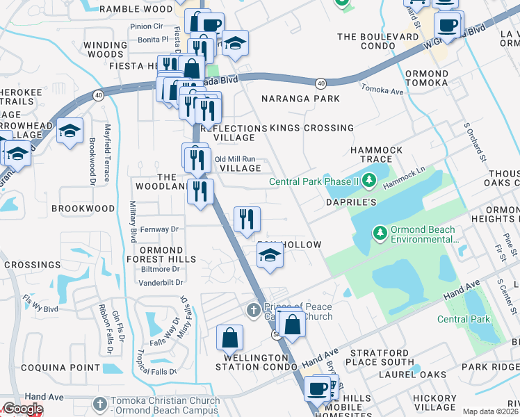 map of restaurants, bars, coffee shops, grocery stores, and more near 897 Quail Run in Ormond Beach