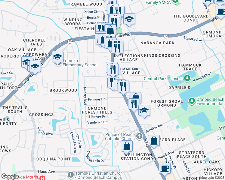 map of restaurants, bars, coffee shops, grocery stores, and more near 226 South Nova Road in Ormond Beach