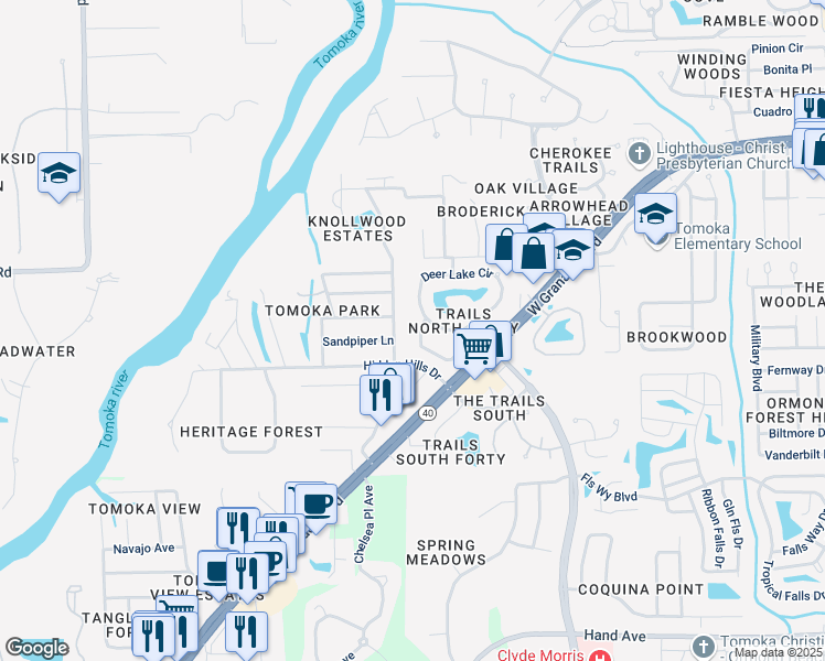 map of restaurants, bars, coffee shops, grocery stores, and more near 55 Knollwood Estates Drive in Ormond Beach