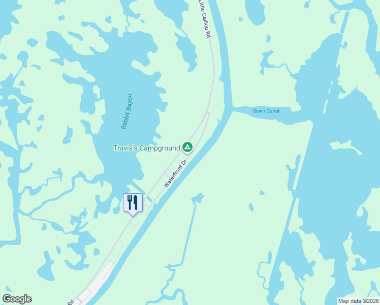 map of restaurants, bars, coffee shops, grocery stores, and more near 7735-7799 Little Caillou Road in Chauvin