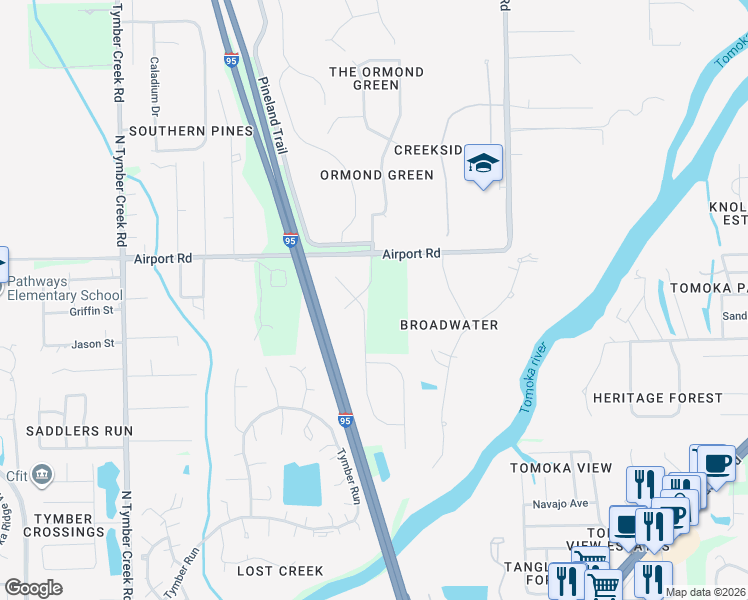 map of restaurants, bars, coffee shops, grocery stores, and more near 115 River Manor Lane in Ormond Beach