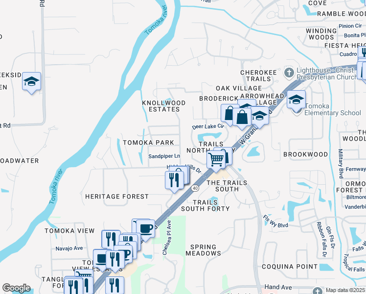 map of restaurants, bars, coffee shops, grocery stores, and more near 55 Knollwood Estates Drive in Ormond Beach