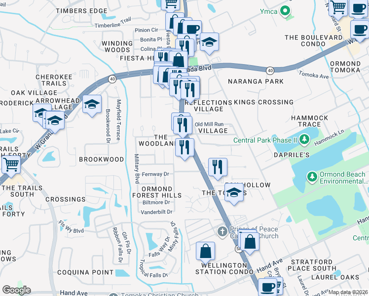 map of restaurants, bars, coffee shops, grocery stores, and more near 226 South Nova Road in Ormond Beach