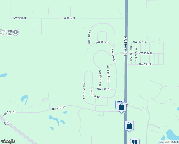 map of restaurants, bars, coffee shops, grocery stores, and more near 1841 Northwest 85th Loop in Ocala