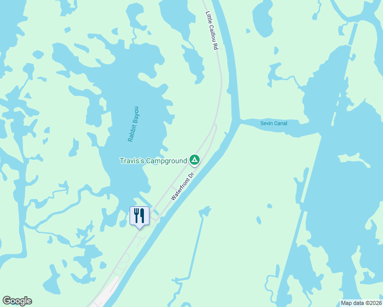 map of restaurants, bars, coffee shops, grocery stores, and more near 7735-7799 Little Caillou Road in Chauvin