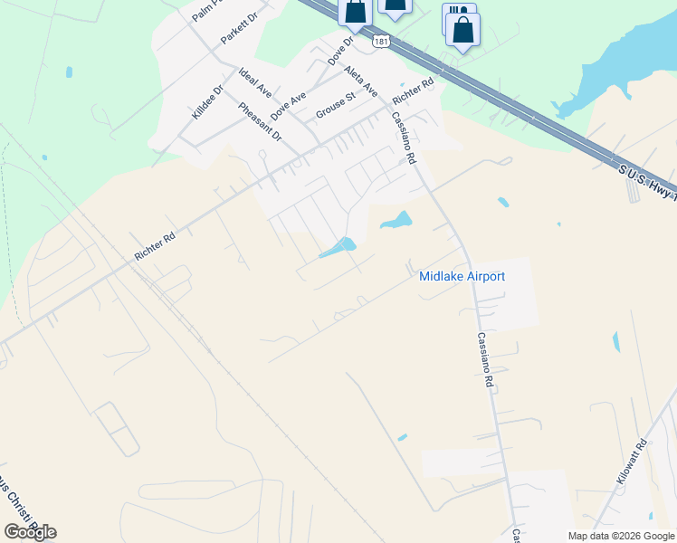 map of restaurants, bars, coffee shops, grocery stores, and more near Pvt Road in Elmendorf