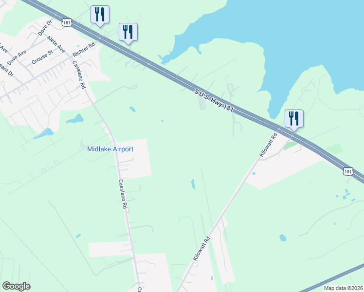 map of restaurants, bars, coffee shops, grocery stores, and more near 15637 Kilowatt Road in Elmendorf