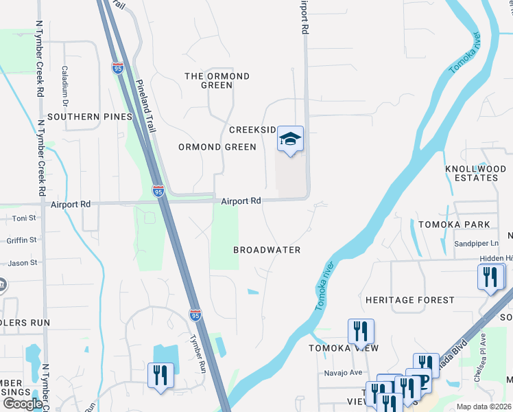 map of restaurants, bars, coffee shops, grocery stores, and more near 2 Broadwater Drive in Ormond Beach