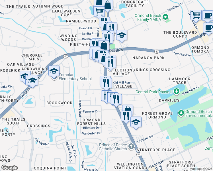 map of restaurants, bars, coffee shops, grocery stores, and more near 226 South Nova Road in Ormond Beach