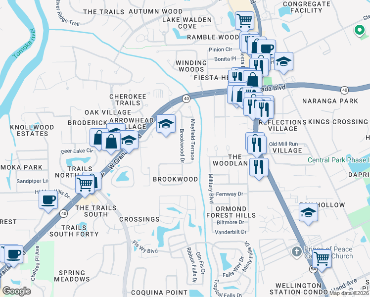 map of restaurants, bars, coffee shops, grocery stores, and more near 902 West Granada Boulevard in Ormond Beach