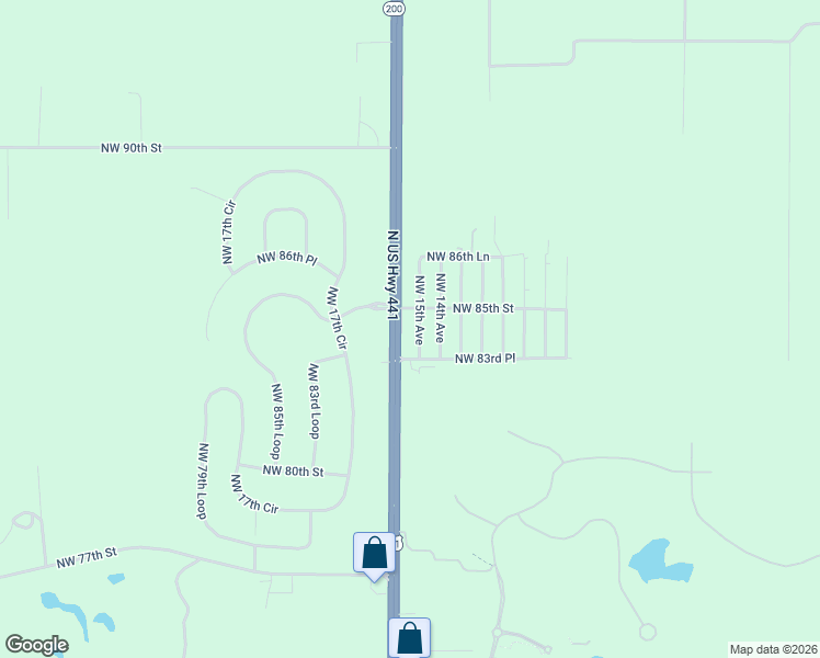 map of restaurants, bars, coffee shops, grocery stores, and more near 8470 Northwest 15th Avenue in Ocala