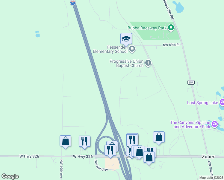 map of restaurants, bars, coffee shops, grocery stores, and more near 8500 Northwest 43rd Court in Ocala
