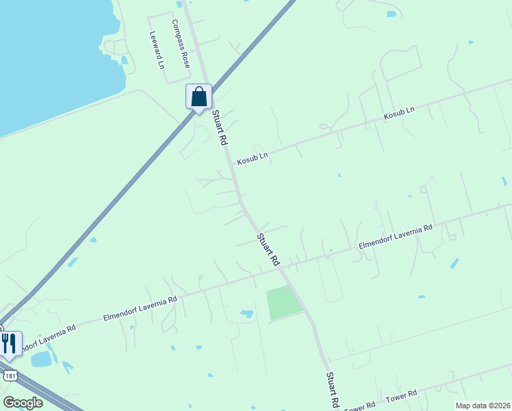 map of restaurants, bars, coffee shops, grocery stores, and more near 14686 Stuart Road in San Antonio