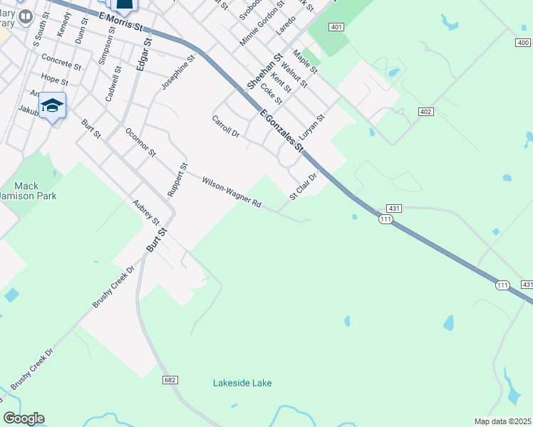map of restaurants, bars, coffee shops, grocery stores, and more near 111 Wilson-Wagner Road in Yoakum