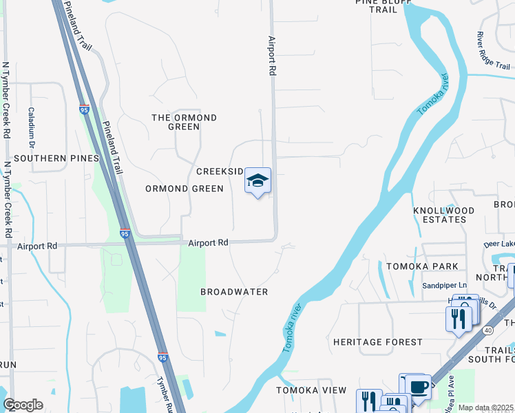 map of restaurants, bars, coffee shops, grocery stores, and more near 300 Airport Road in New Smyrna Beach