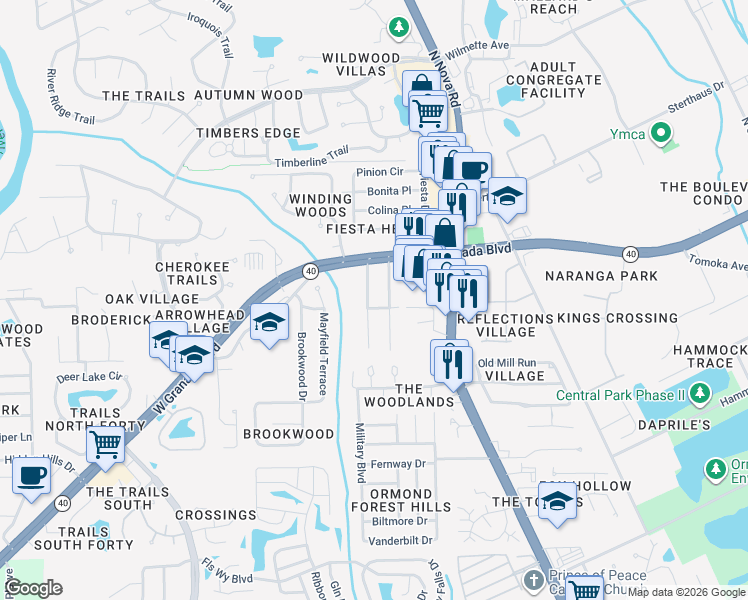 map of restaurants, bars, coffee shops, grocery stores, and more near 30 Magnolia Avenue in Ormond Beach