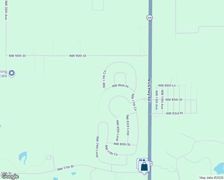 map of restaurants, bars, coffee shops, grocery stores, and more near 1829 Northwest 85th Loop in Ocala