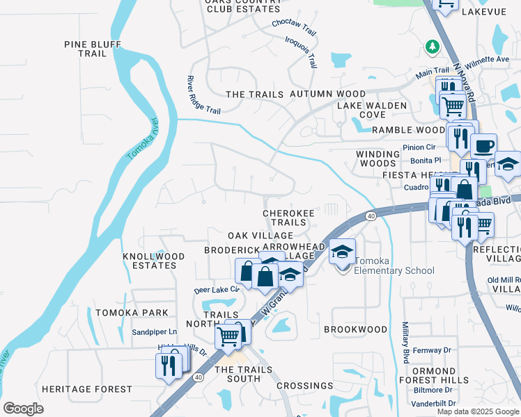 map of restaurants, bars, coffee shops, grocery stores, and more near 3 Eclipse Trail in Ormond Beach