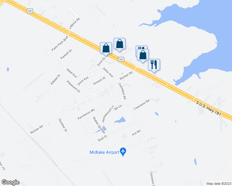 map of restaurants, bars, coffee shops, grocery stores, and more near 7735 Palomino Court in Elmendorf