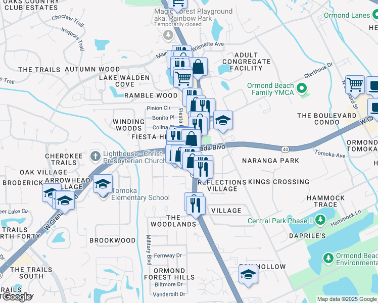 map of restaurants, bars, coffee shops, grocery stores, and more near in Ormond Beach
