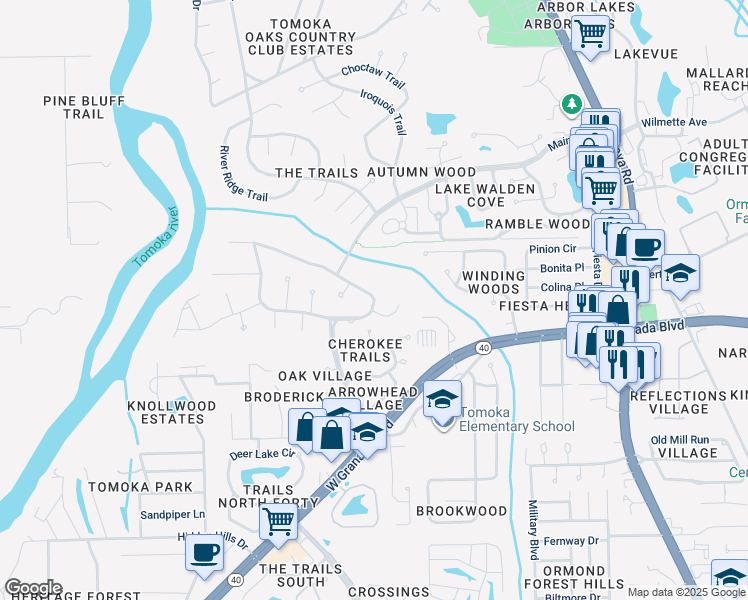 map of restaurants, bars, coffee shops, grocery stores, and more near Main Trail in Ormond Beach