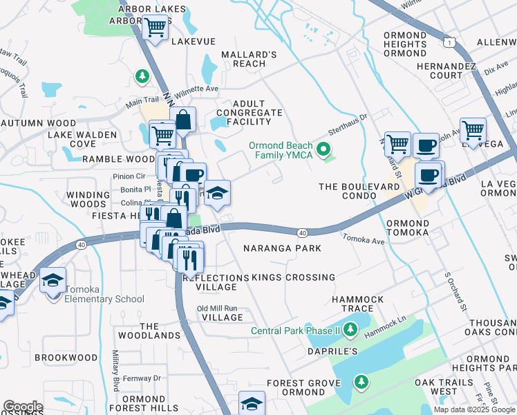 map of restaurants, bars, coffee shops, grocery stores, and more near 765 West Granada Boulevard in Ormond Beach