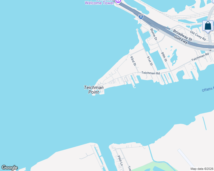 map of restaurants, bars, coffee shops, grocery stores, and more near 9625 Teichman Road in Galveston