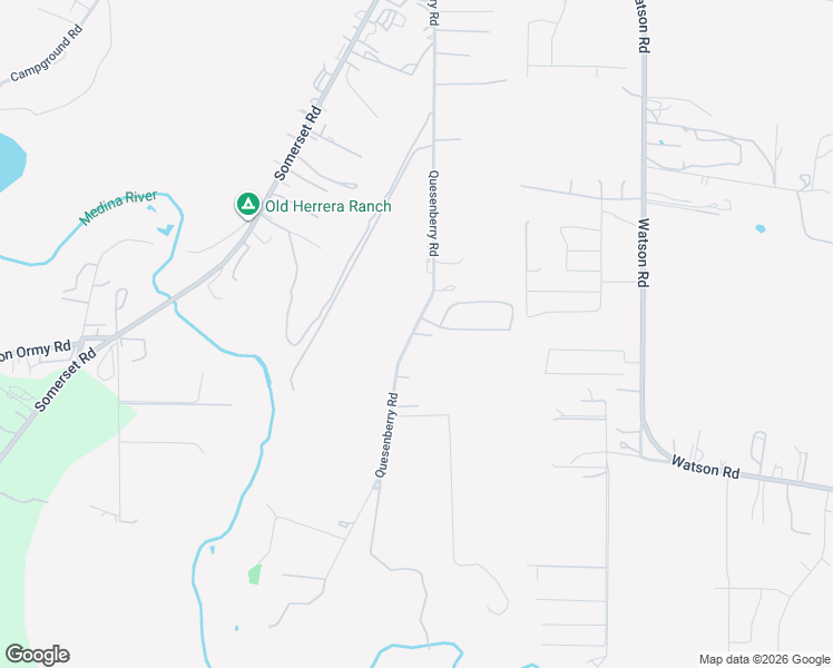 map of restaurants, bars, coffee shops, grocery stores, and more near 14408 Quesenberry Road in Von Ormy