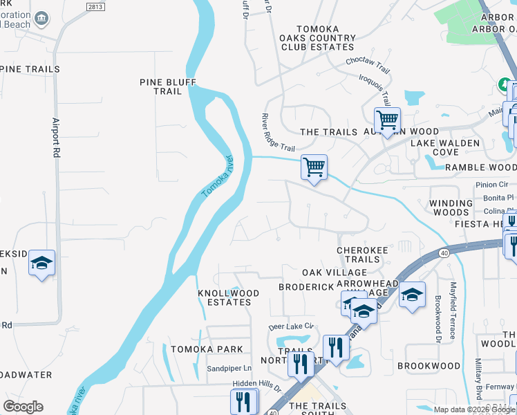 map of restaurants, bars, coffee shops, grocery stores, and more near 6 Fernwood Trail in Ormond Beach