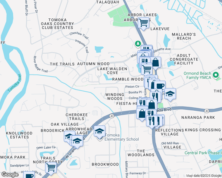 map of restaurants, bars, coffee shops, grocery stores, and more near 16 Marjorie Trail in Ormond Beach