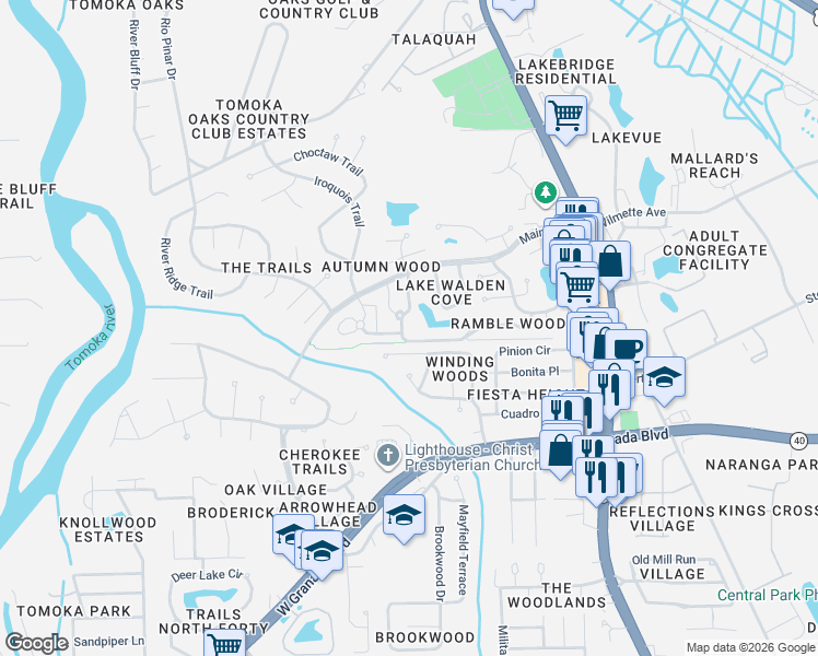 map of restaurants, bars, coffee shops, grocery stores, and more near 202 Timberline Trail in Ormond Beach