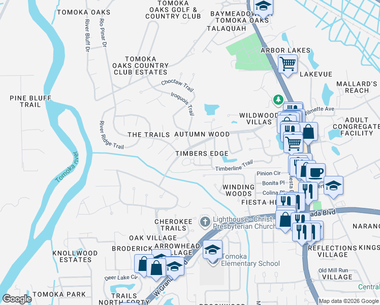 map of restaurants, bars, coffee shops, grocery stores, and more near 208 Pine Cone Trail in Ormond Beach