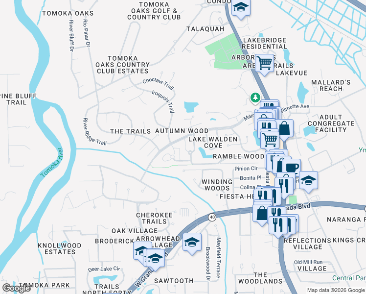 map of restaurants, bars, coffee shops, grocery stores, and more near 122 Timberline Trail in Ormond Beach