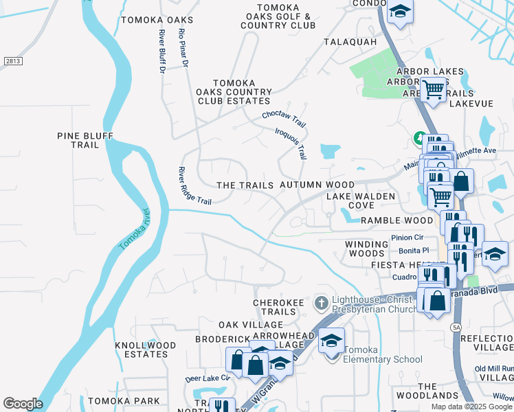 map of restaurants, bars, coffee shops, grocery stores, and more near 6 Springwood Trail in Ormond Beach