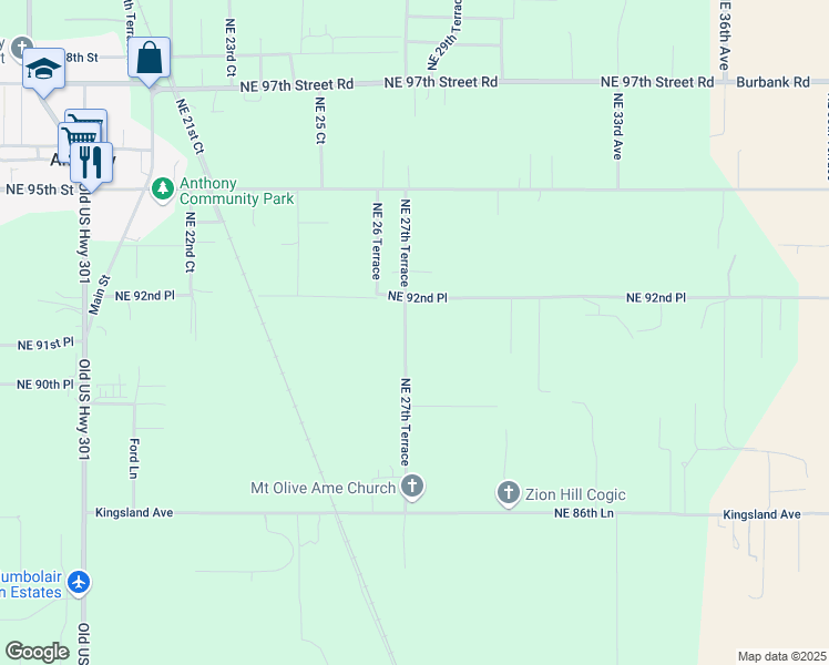 map of restaurants, bars, coffee shops, grocery stores, and more near 9188 Northeast 27 Terrace in Anthony