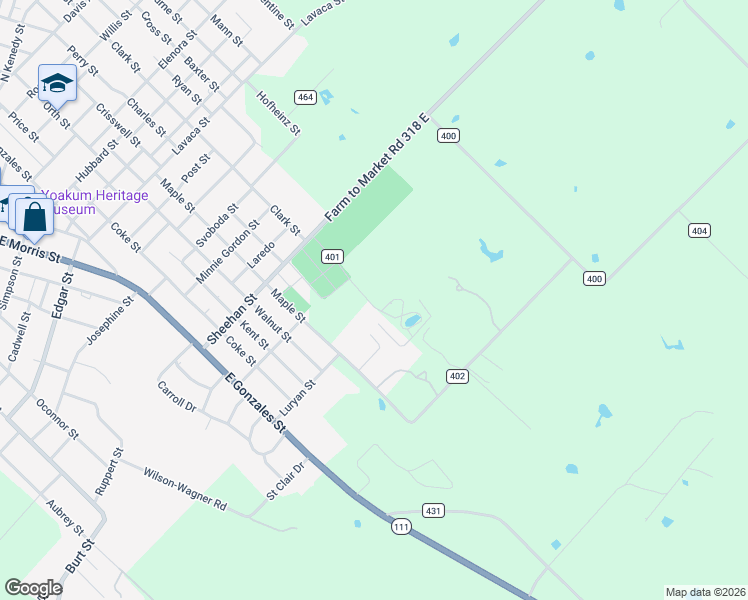 map of restaurants, bars, coffee shops, grocery stores, and more near in Yoakum