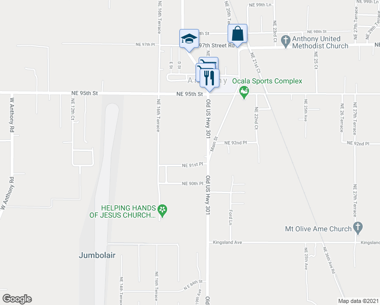 map of restaurants, bars, coffee shops, grocery stores, and more near 9200 Northeast Jacksonville Road in Anthony