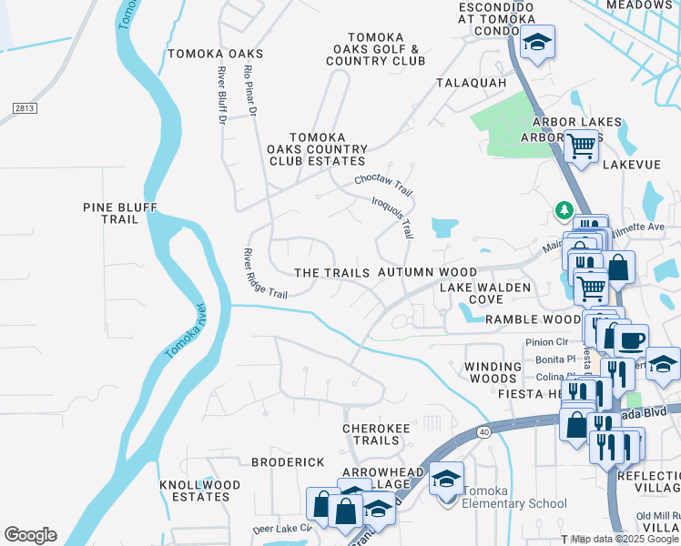 map of restaurants, bars, coffee shops, grocery stores, and more near 12 Rio Pinar Trail in Ormond Beach