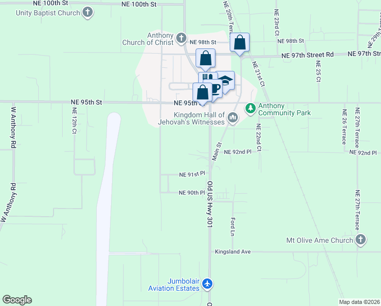 map of restaurants, bars, coffee shops, grocery stores, and more near 9200 Northeast Jacksonville Road in Anthony