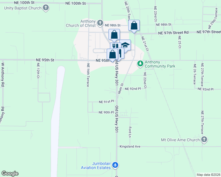 map of restaurants, bars, coffee shops, grocery stores, and more near 9200 Northeast Jacksonville Road in Anthony