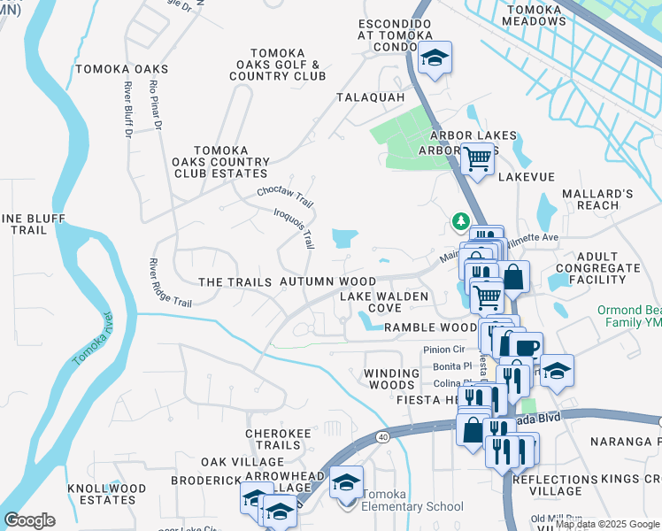 map of restaurants, bars, coffee shops, grocery stores, and more near 10 Havenwood Trail in Ormond Beach